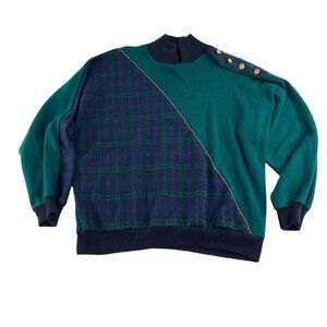 Vintage Cape Cod Sportswear Knit Acrylic Sweater Large Grandma Navy green plaid‎